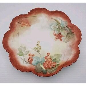 Antique Bavarian‎ Hand Painted - 9in Plate- Cherries, Leaves, Fall